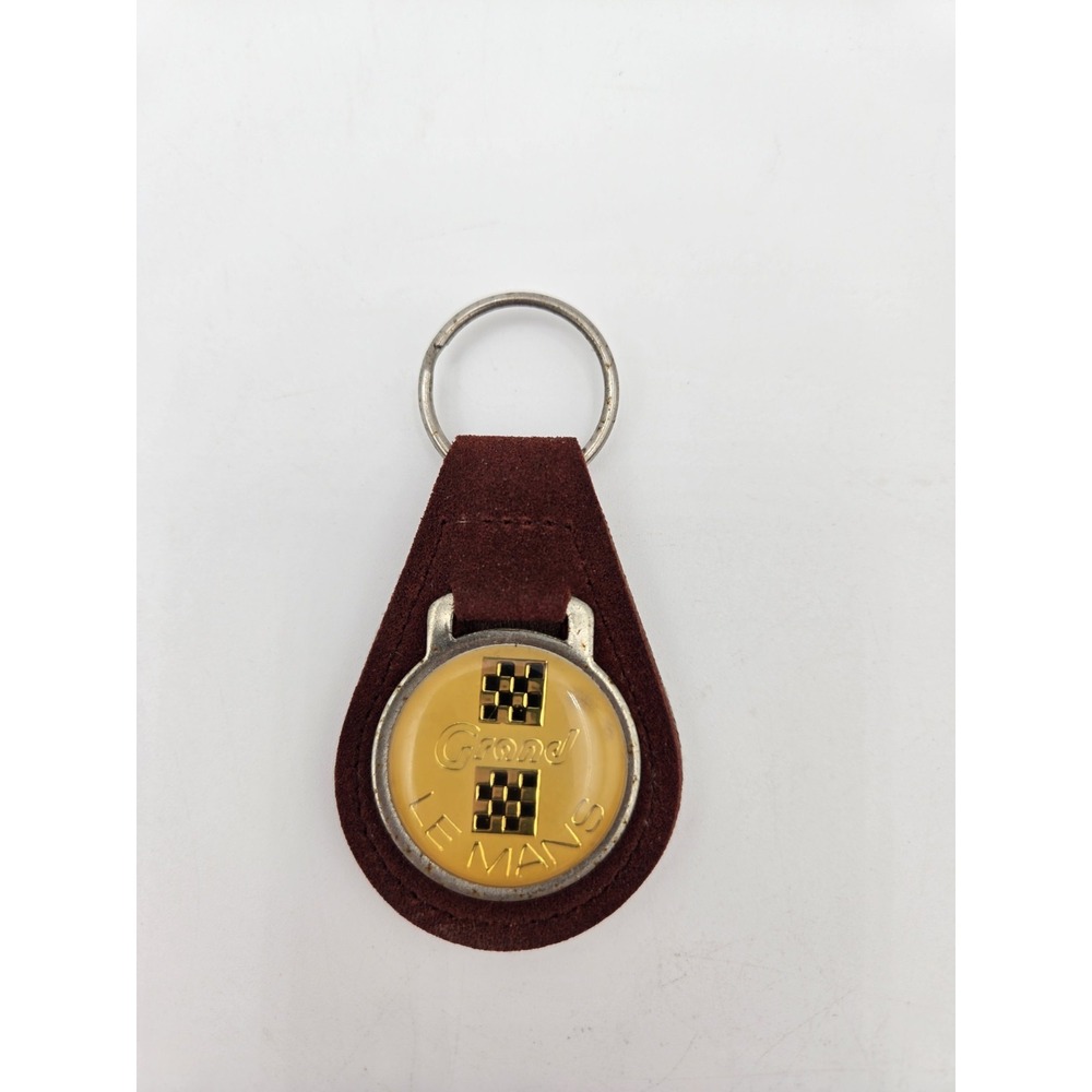 Vintage Pontiac Grand Le Mans Burgundy Brown Faux Leather Keychain Key Fob Badge